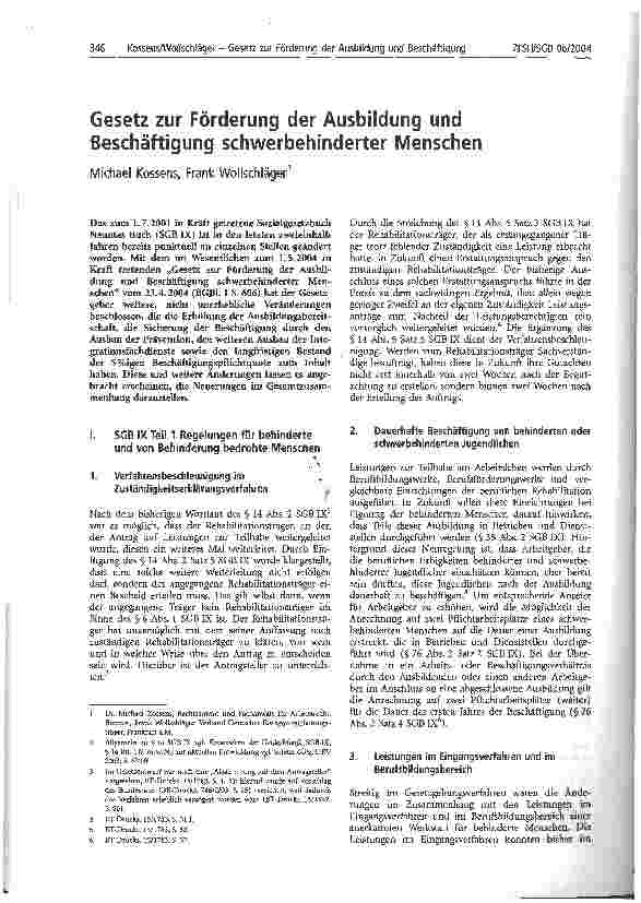 Vorschauseite 1: Gesetz zur Förderung der Ausbildung und Beschäftigung schwerbehinderter Menschen