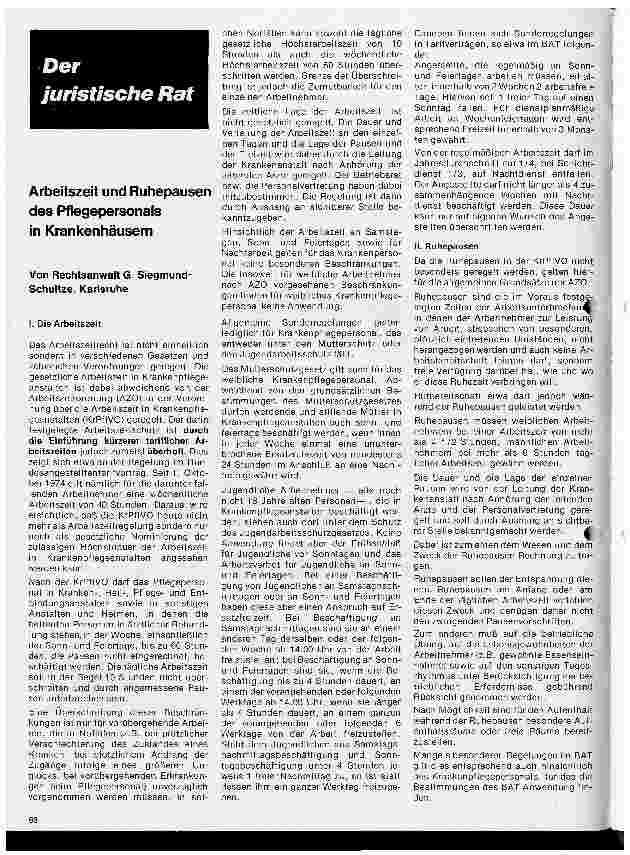 Vorschauseite 1: Arbeitszeit und Ruhepausen des Pflegepersonals in Krankenhäusern