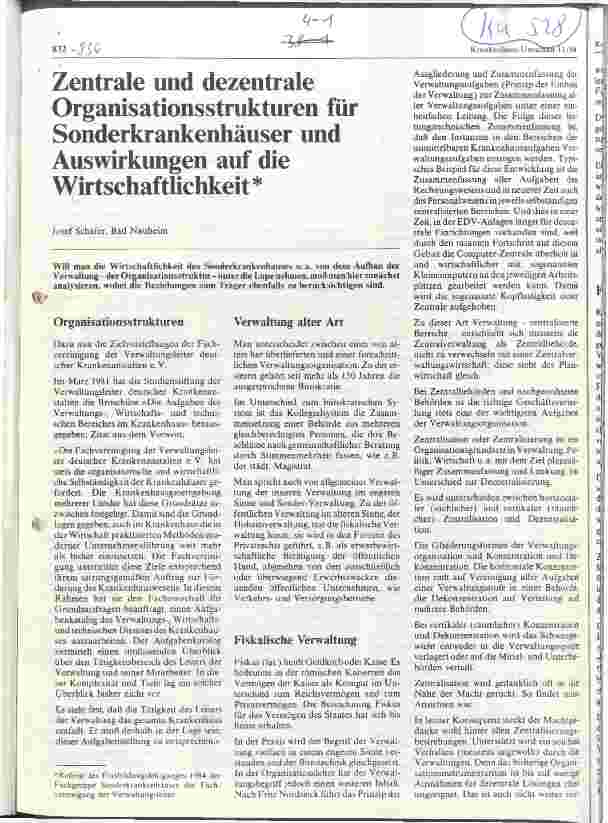 Vorschauseite 1: Zentrale und dezentrale Organisationsstrukturen für Sonderkrankenhäuser und Auswirkungen auf die Wirtschaftlichkeit