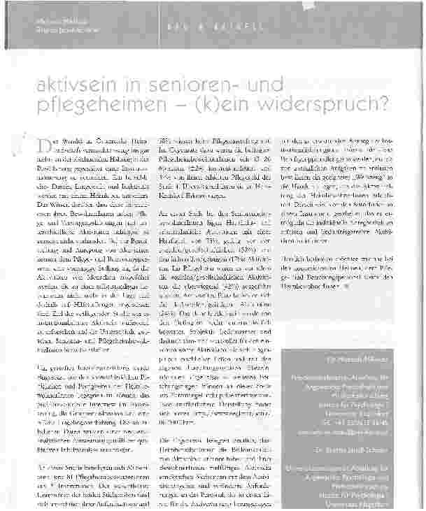 Vorschauseite 1: aktivsein in seniorenund Pflegeheimen - (k)ein Widerspruch?