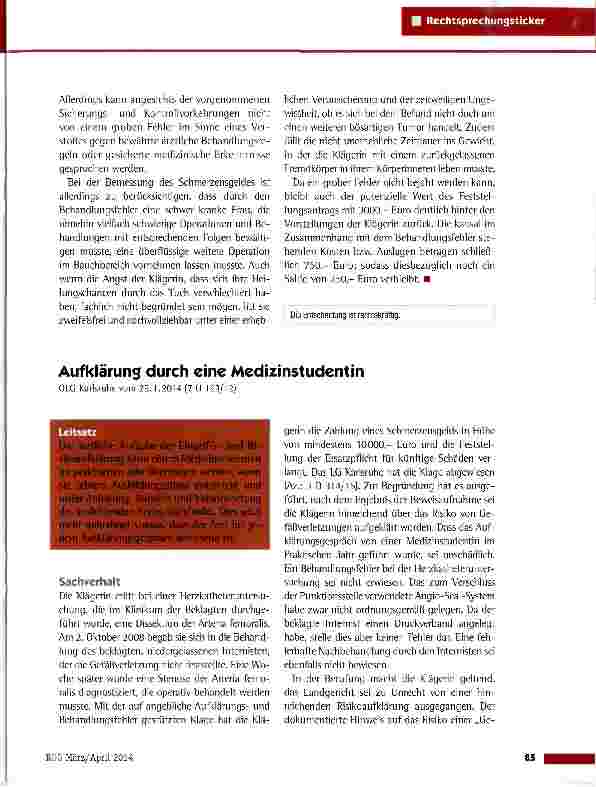 Vorschauseite 3: Zurücklassung eines Bauchtuches im Zuge einer OP