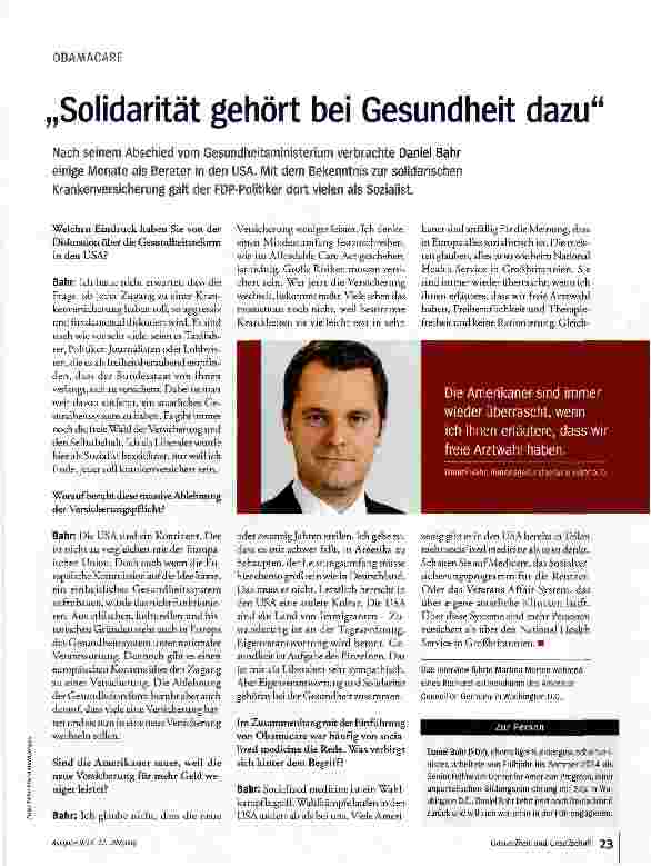 Vorschauseite 1: Solidarität gehört bei Gesundheit dazu