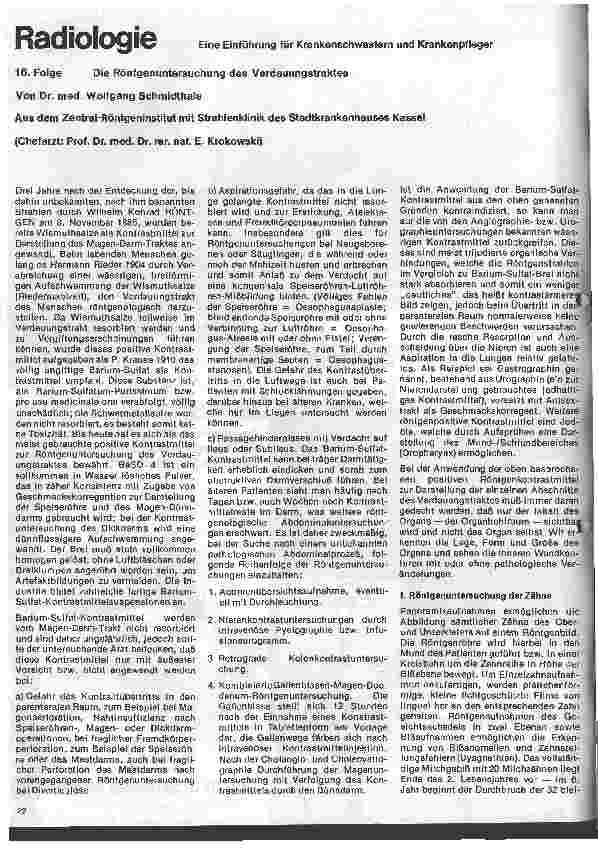 Vorschauseite 1: Radiologie Eine Einführung für Krankenschwestern u. Krankenpfleger 16. Folge: Röntgenuntersuchungen des Verdauungstraktes