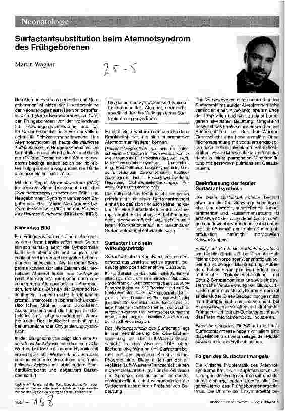Vorschauseite 1: Surfactant (S) -substitution beim Atemnotsyndrom des Frühgeborenen