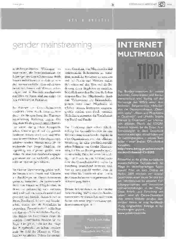 Vorschauseite 2: gender mainstreaming in der pflege
