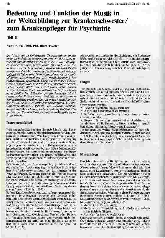 Vorschauseite 1: Bedeutung und Funktion der Musik in der Weiterbildung zur Krankenschwester/ zum Krankenpfleger für Psychiatrie