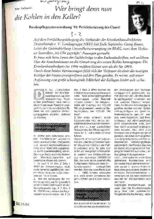 Vorschauseite 1: Wer bringt denn nun die Kohlen in den Keller? Bundespflegesatzverordnung 95: Perfektionierung des Chaos?