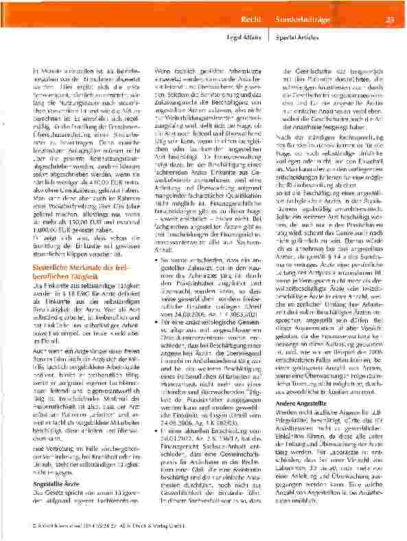 Vorschauseite 2: Der freiberufliche Anästhesist und seine Steuern