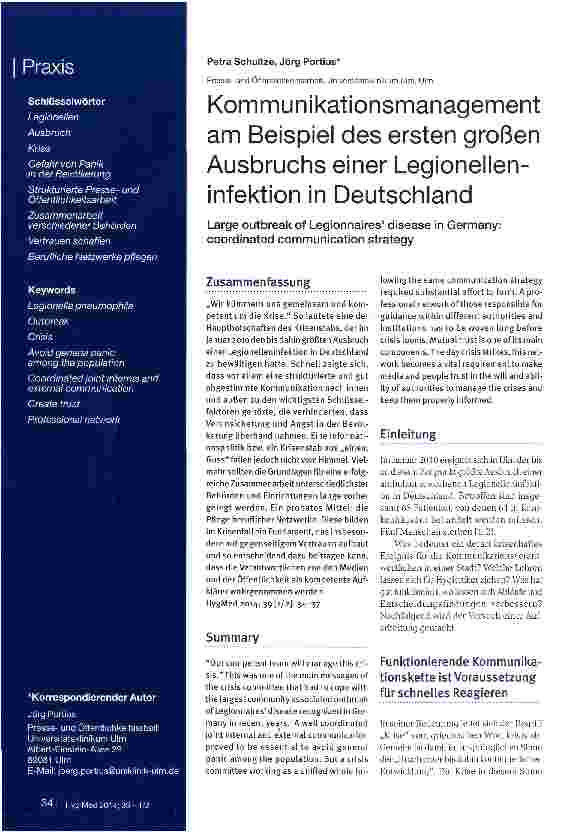 Vorschauseite 1: Kommunikationsmanagement am Beispiel des ersten großen Ausbruchs einer Legionelleninfektion in Deutschland