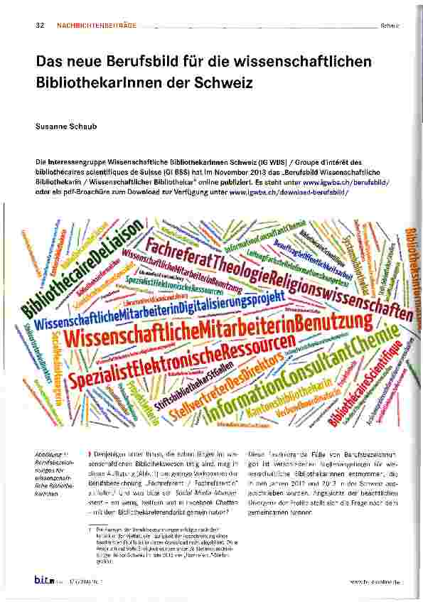 Vorschauseite 1: Das neue Berufsbild für die wissenschaftlichen Bibliothekarinnen der Schweiz