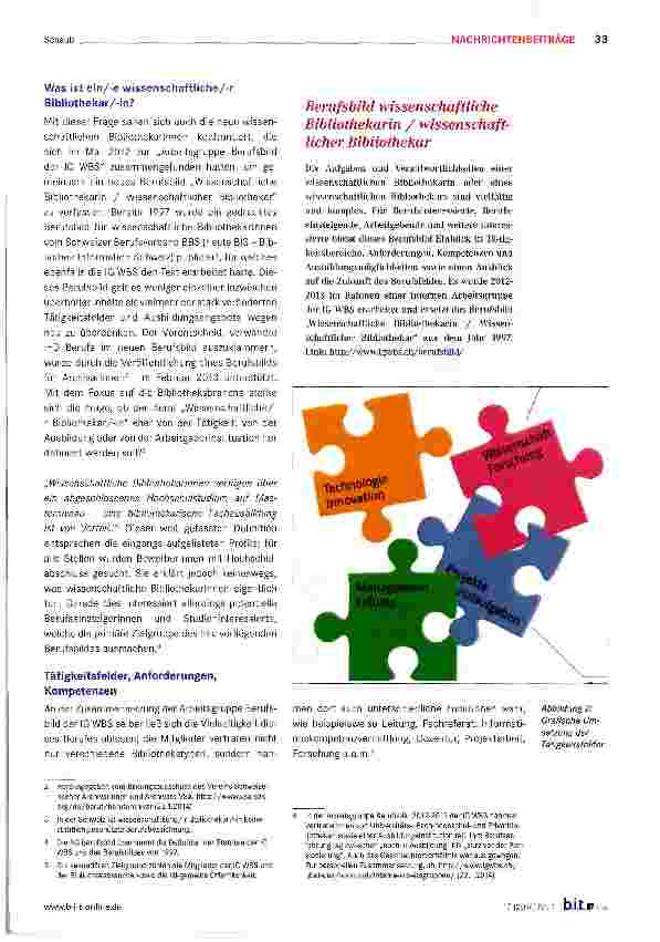 Vorschauseite 2: Das neue Berufsbild für die wissenschaftlichen Bibliothekarinnen der Schweiz