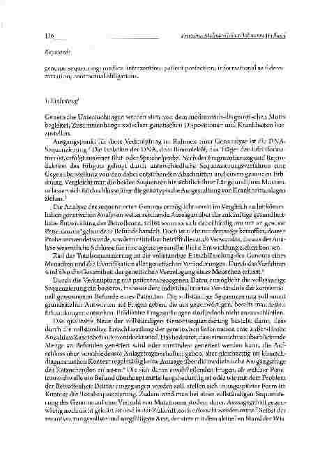 Vorschauseite 2: Die Totalsequenzierung des menschlichen Genoms als medizinischer Eingriff -Bewertung und Konsequenzen
