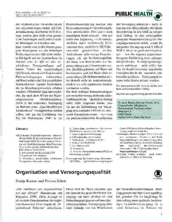 Vorschauseite 1: Organisation und Versorgungsqualität