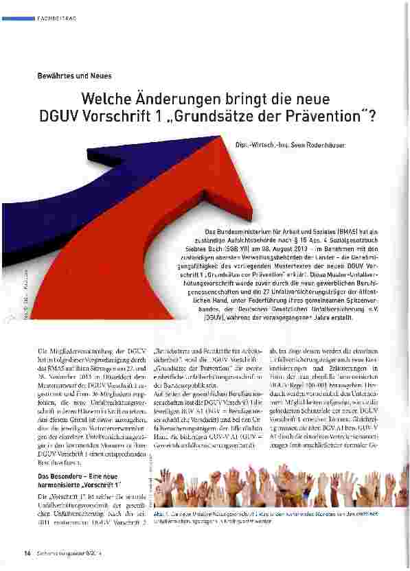 Vorschauseite 1: Bewährtes und Neues Welche Änderungen bringt die neue DGUV Vorschrift 1 „Grundsätze der Prävention?