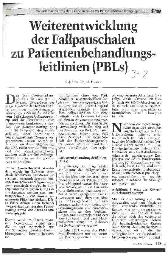 Vorschauseite 1: Weiterentwicklung der Fallpauschalen zu Patientenbehandlungsleitlinien (PLB)
