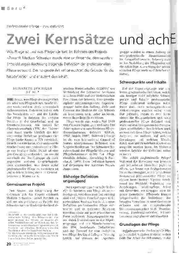 Vorschauseite 1: Zwei Kernsätze und acht ErgänzungenProfessionelle Pflege - neu definiert