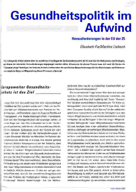 Vorschauseite 1: Gesundheitspolitik im AufwindHerausforderungen in der EU der 25