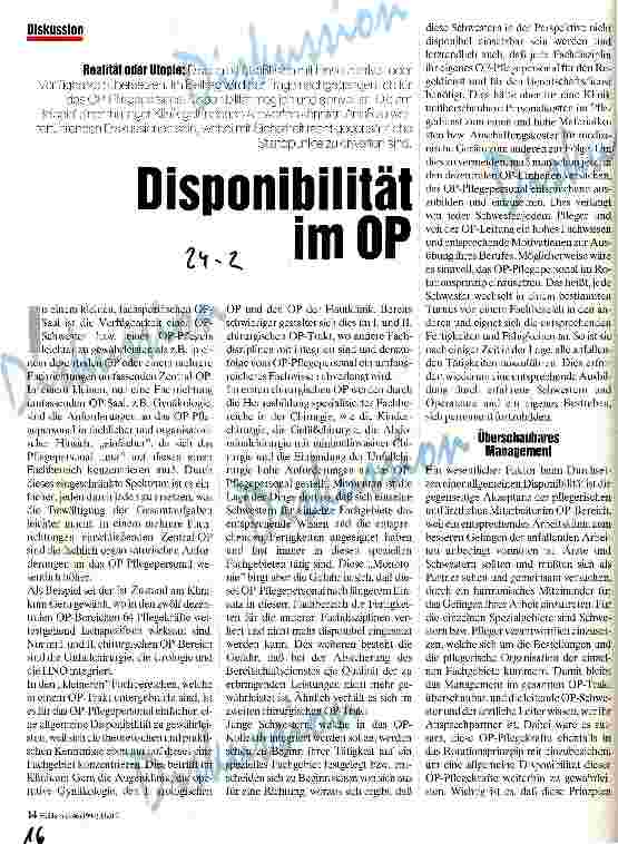 Vorschauseite 1: Disponibilität im OP Realität oder Utopie Diskussion