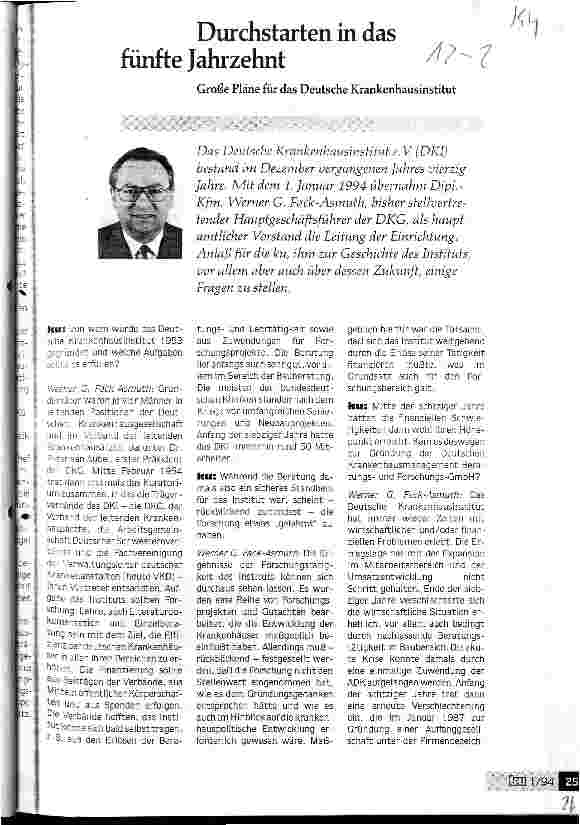 Vorschauseite 1: Durchstarten in das fünfte Jahrzehnt Große Pläne für das Deutsche Krankenhausinstitut Interview