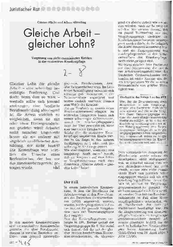 Vorschauseite 1: Gleiche Arbeit - gleicher Lohn? Vergütung von nicht examinierten Kräften in der stationären Krankenpflege