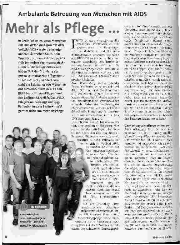 Vorschauseite 1: Mehr als Pflege. .. Ambulante Betreuung von Menschen mit AIDS