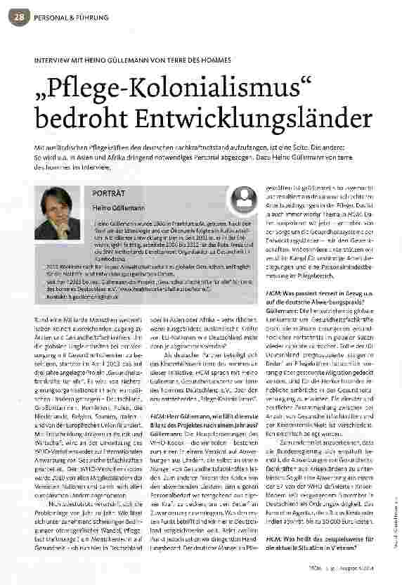 Vorschauseite 1: Pflege-Kolonialismus bedroht Entwicklungsländer