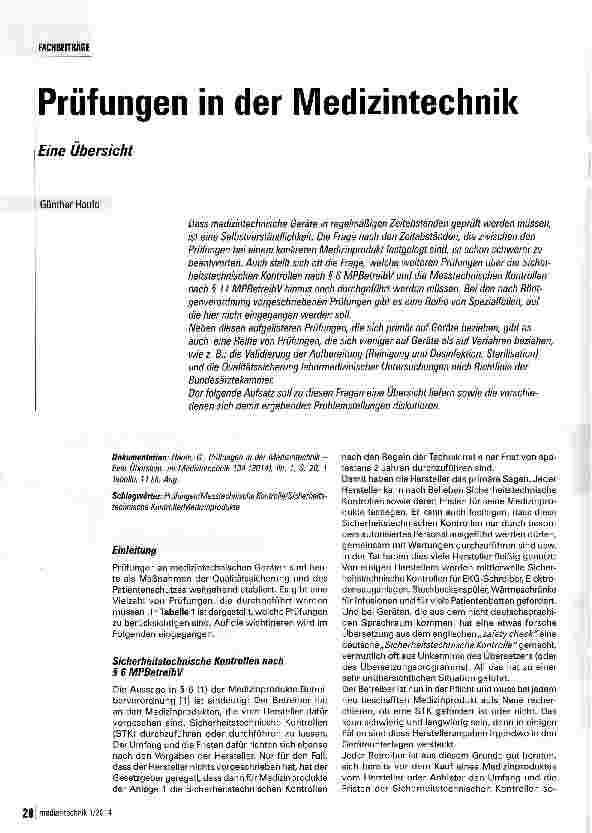 Vorschauseite 1: Prüfungen in der Medizintechnik