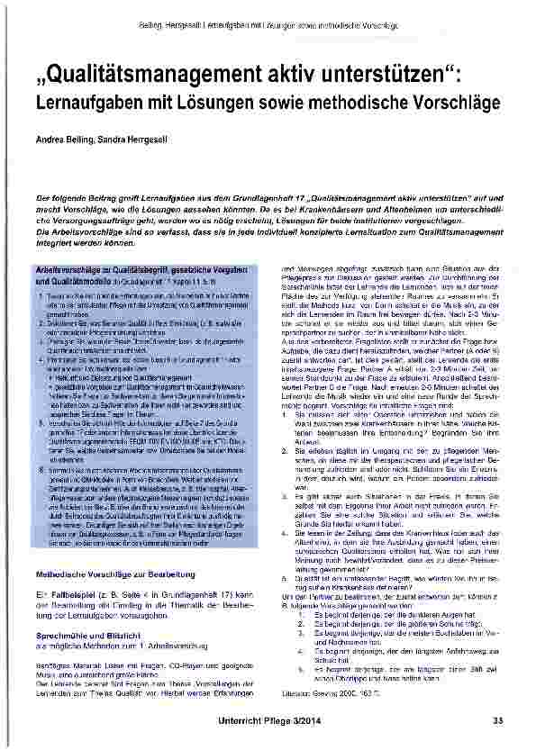 Vorschauseite 1: „Qualitätsmanagement aktiv unterstützen: Lernaufgaben mit Lösungen sowie methodische Vorschläge