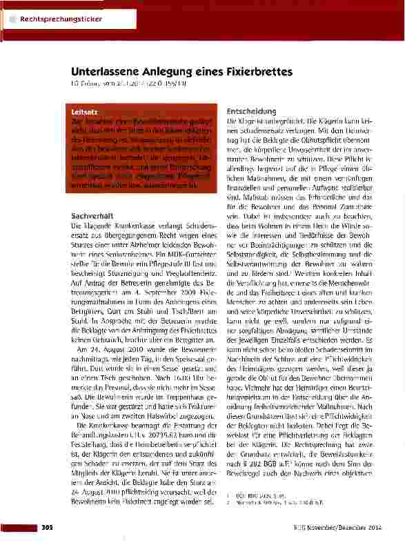 Vorschauseite 1: Unterlassene Anlegung eines Fixierbrettes LG Coburgvom 24.1.2014 (22 0 355/13)