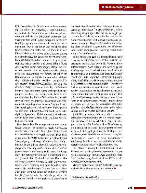 Vorschauseite 2: Unterlassene Anlegung eines Fixierbrettes LG Coburgvom 24.1.2014 (22 0 355/13)