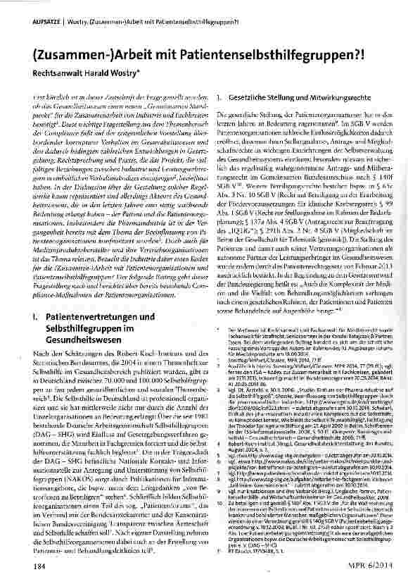 Vorschauseite 1: (Zusammen-)Arbeit mit Patientenselbsthilfegruppen? !