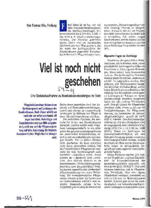 Vorschauseite 1: Viel ist noch nicht geschehen Eine Bestandsaufnahme zu Krankenkassenleistungen