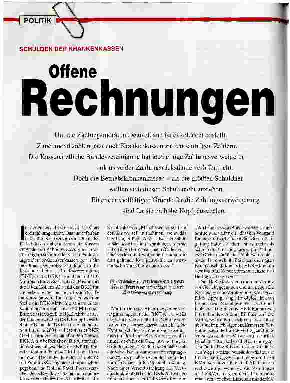 Vorschauseite 1: Offene RechnungenSCHULDEN DER KRANKENKASSEN