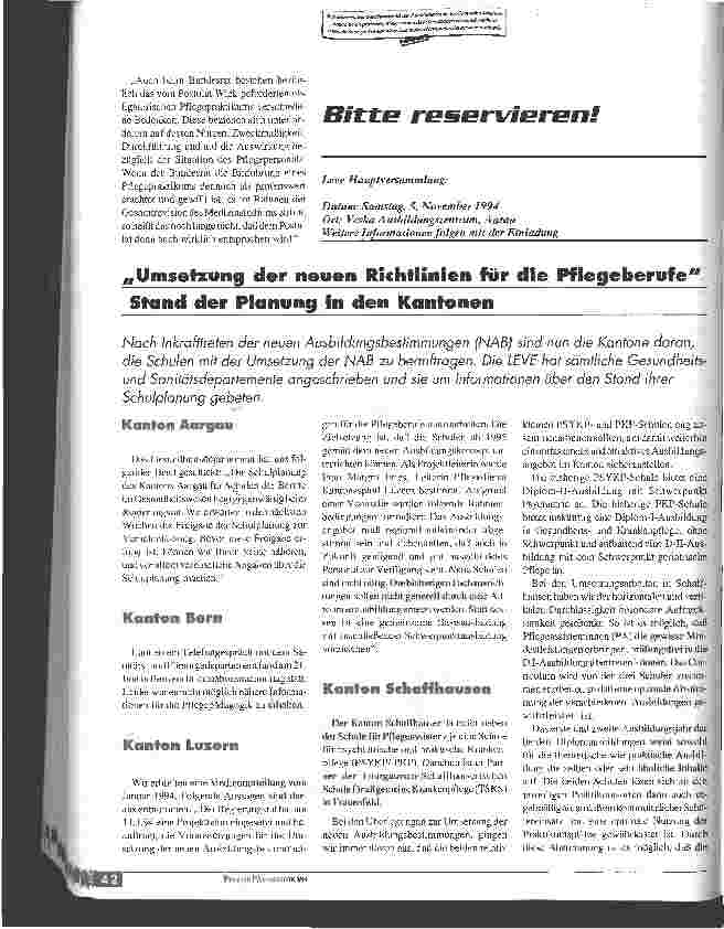 Vorschauseite 1: Umsetzung der neuen Richtlinien für die Pflegeberufe Stand der Planung in den Kantonen