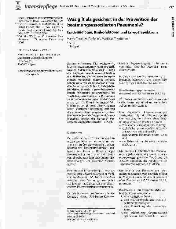 Vorschauseite 1: Was gilt als gesichert in der Prävention der beatmungsassoziierten Pneumonie?