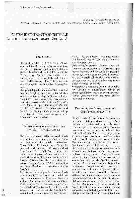 Vorschauseite 1: POSTOPERATIVE GASTROINTESTINALE ATONIE - EIN VERMEIDBARES EREIGNIS?