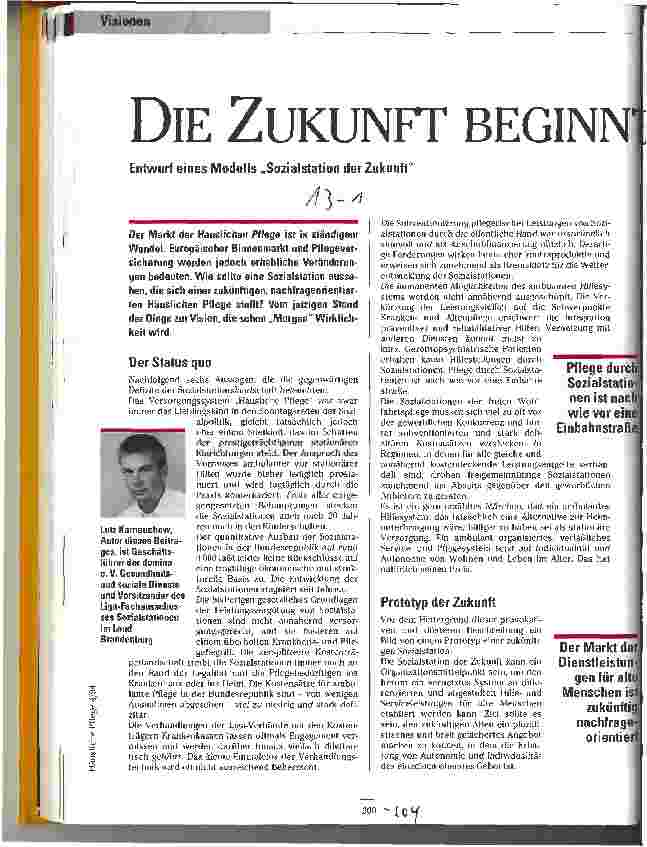 Vorschauseite 1: Die Zukunft beginnt jetzt Entwurf eines Modells Sozialstation der Zukunft