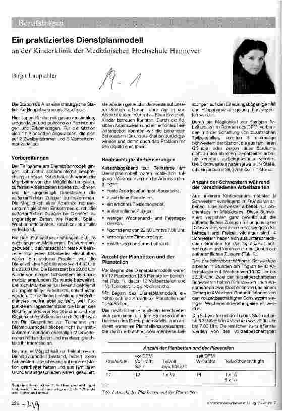 Vorschauseite 1: Ein praktiziertes Dienstplanmodell an der Kinderklinik der Medizinischen Hochschule Hannover