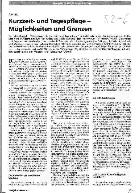 Vorschauseite 1: Kurzzeitund Tagespflege - Möglichkeiten und Grenzen