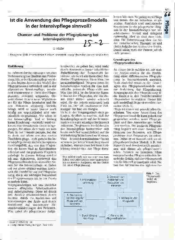 Vorschauseite 1: Ist die Anwendung des Pflegeprozeßmodells in der Intensivpflege sinnvoll? Chancen + Probleme der Pflegeplanung bei Intensivpatienten