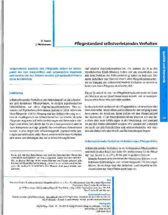 Vorschauseite 1: Pflegestandard selbstverletzendes Verhalten