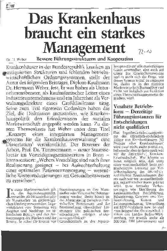 Vorschauseite 1: Das Krankenhaus braucht ein starkes Management Bessere Führungsstrukturen und Kooperation