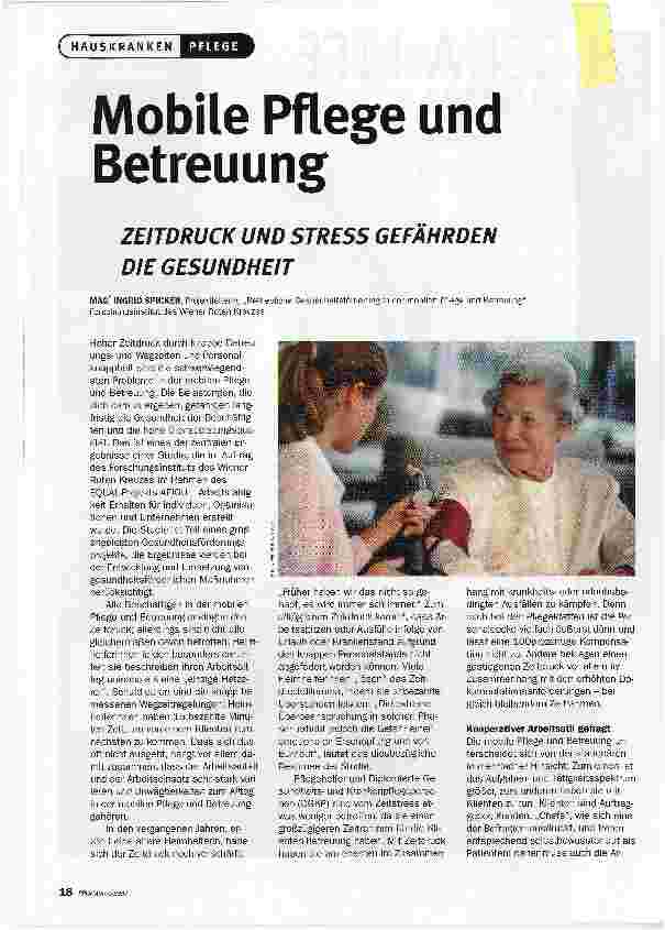 Vorschauseite 1: Mobile Pflege und BetreuungZEITDRUCK UND STRESS GEFÄHRDEN DIE GESUNDHEIT