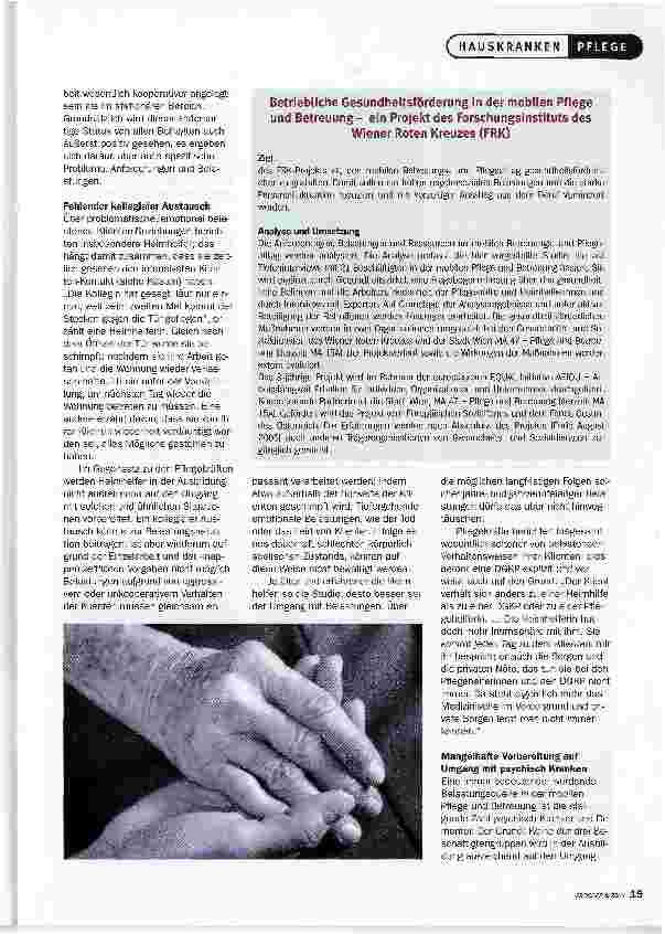 Vorschauseite 2: Mobile Pflege und BetreuungZEITDRUCK UND STRESS GEFÄHRDEN DIE GESUNDHEIT