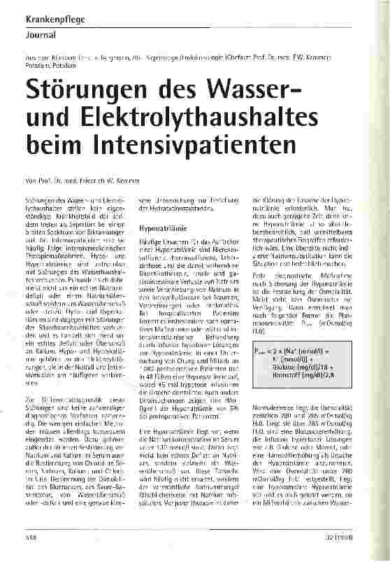 Vorschauseite 1: Störungen des Wasserund Elektrolythaushaltes beim Intensivpatienten