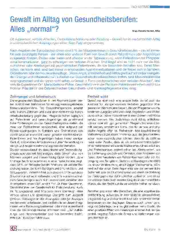Vorschauseite 1: Gewalt im Alltag von Gesundheitsberufen: Alles „normal?