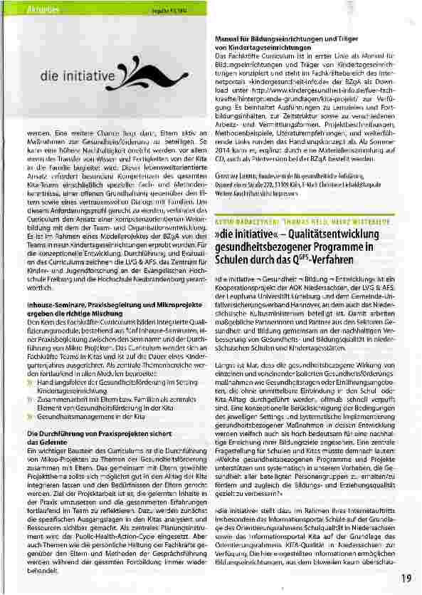 Vorschauseite 2: Curriculum zur Zusammenarbeit mit Eltern in der Gesundheitsförderung für Fachkräfte-Teams in Kindertageseinrichtungen