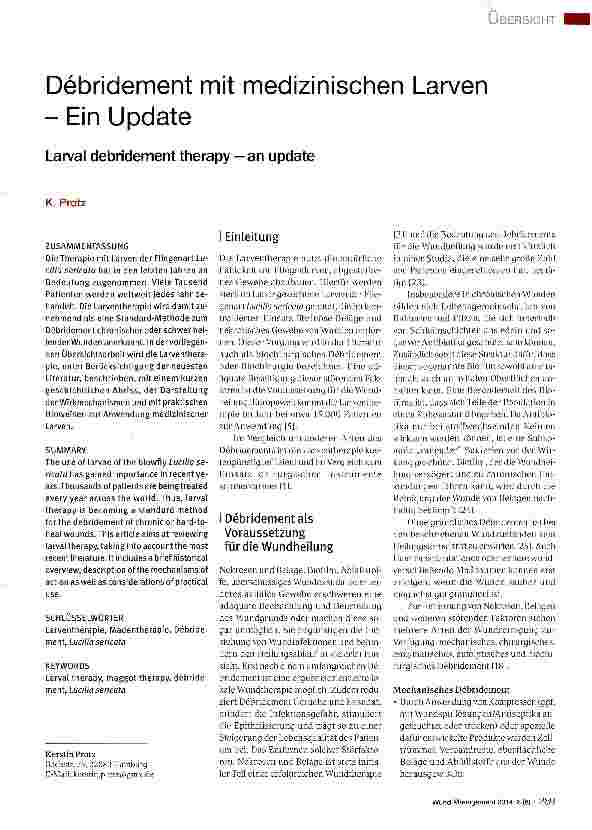 Vorschauseite 1: Debridement mit medizinischen Larven - Ein Update