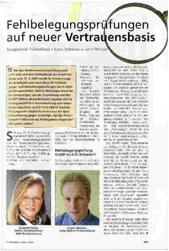 Vorschauseite 1: Fehlbelegungsprürfungen auf neuer VertrauensbasisTransparenter Prüfmaßstab + klares Verfahren = mehr Effizienz