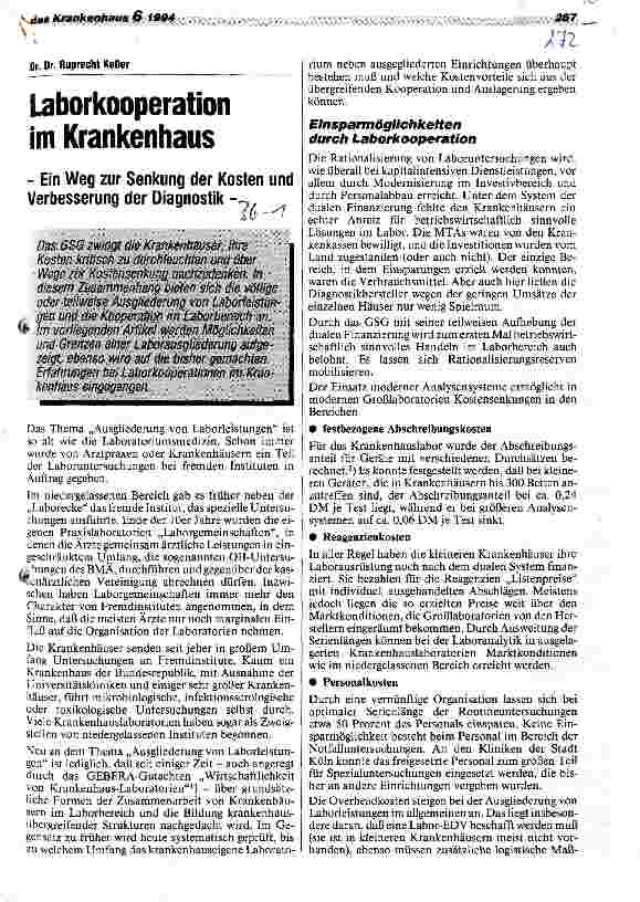 Vorschauseite 1: Laborkooperation im Krankenhaus Ein Weg zur Senkung der Kosten und Verbesserung der Diagnostik